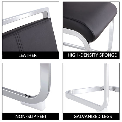 Modern Dining Chairs,PU Faux Leather High Back Upholstered Side Chair with C-shaped Tube Chrome Metal Legs for Dining Room Kitchen Vanity Patio Club Guest Office Chair (Set of 4)(Black+PU Leather)1162