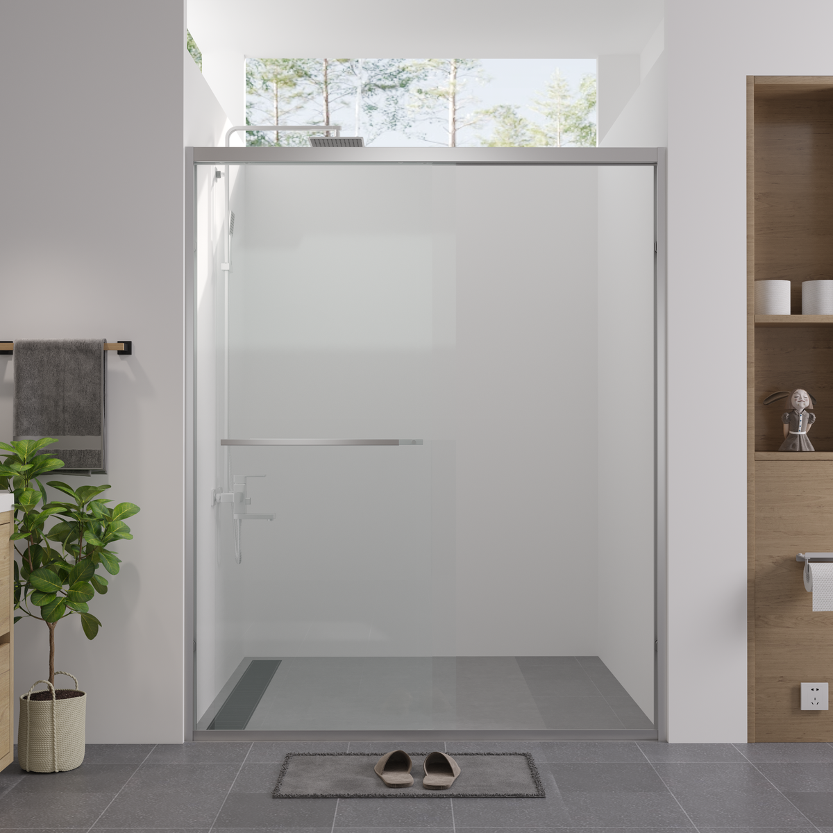 56-60'x74" Aluminum Frame Double Sliding Shower Door, Bypass Bathroom Sliding Door with Premium 1/4" Clear Tempered Glass – Model W2011P330163