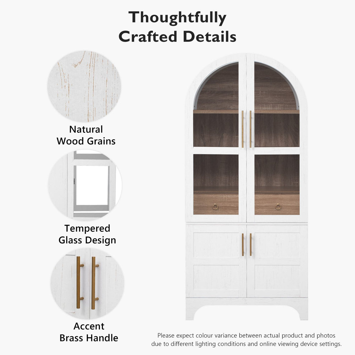K&K 71" Tall Arched Kitchen Pantry Cabinet with Door Shelves, Farmhouse Kitchen Storage Cabinet with Open & Adjustable Shelves