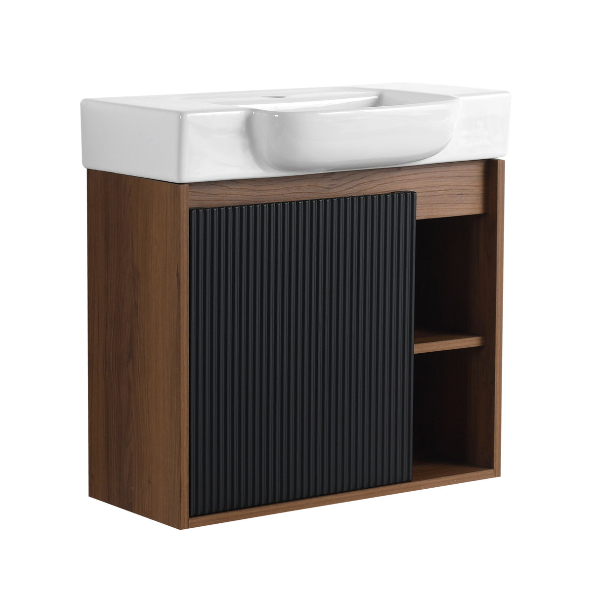 24'' Wall-Mounted Bathroom Vanity with White Ceramic Sink & Soft-Close Door, KD-Packing
