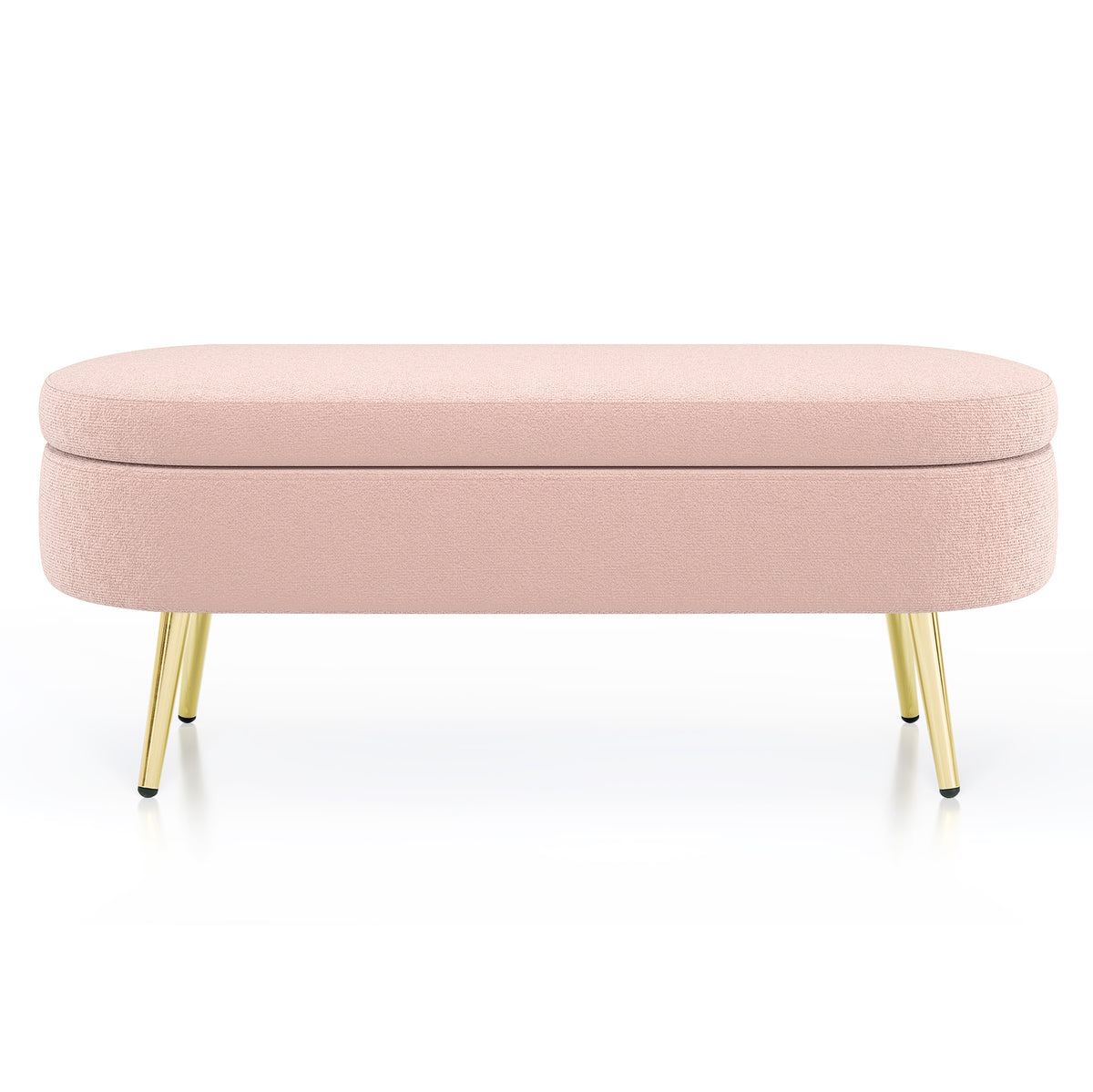 Ottoman Oval Storage Bench, Flannel with Metal Legs-Pink(43.5'x16'x16')