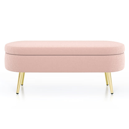 Ottoman Oval Storage Bench, Flannel with Metal Legs-Pink(43.5'x16'x16')