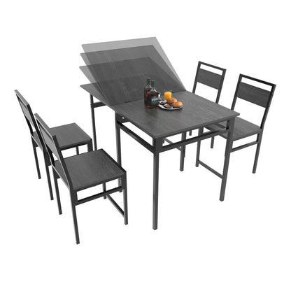 Extendable Dining Table Set with 4 Chairs, Industrial Rectangular Expandable Kitchen Table, Wood Grain Metal Frame Space Saving Dinner Furniture for Small Family Apartment