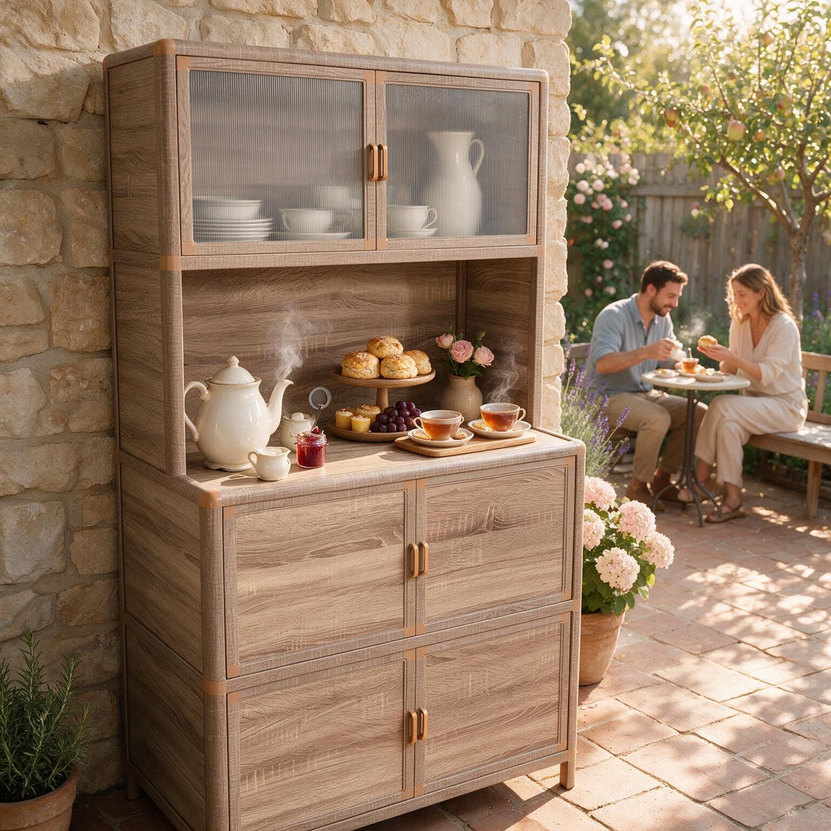Tall Storage Cabinet, 31.50" W x 19.69" D x 65.75" H, Freestanding Indoor & Outdoor Storage Cabinet with Ribbed Acrylic Doors, 6-Door Utility Cabinet for Kitchen, Entryway, Patio & Garage