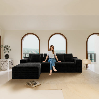 98.4*66.9'Modular sectional sofa seat,Upholstered compressed couch for living room,Bedroom,Apartment,No assembly required,2PC free combination,Plush corduroy fabric,BLACK
