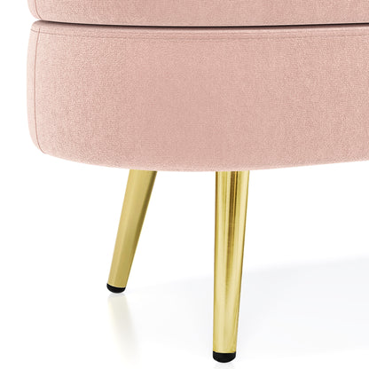 Ottoman Oval Storage Bench, Flannel with Metal Legs-Pink(43.5'x16'x16')