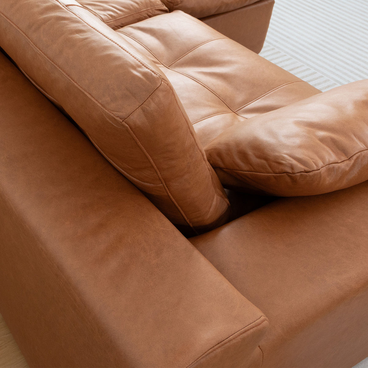 Faux Leather L-Shaped Sectional Sofa with Movable Ottoman High Density Compressed Sponge Modular 2-Seater Upholstered Couch with Throw Pillows for Living Room Hotel Apartment