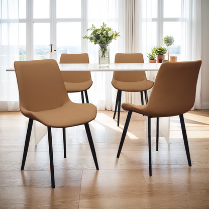 Brown PU Leather Dining Chair with Metal Legs, Modern Upholstered Chair Set of 4 for Kitchen, Restaurant, Living, Meeting Room
