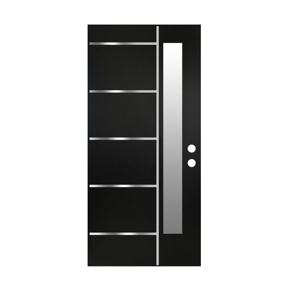 36 x 80 Textured Finished FRP Door Slab, Double-sided Frosted Glass Modern Style for Home's Front Door Slab,Left Hand Inswing Black Fiber Reinforced Panel Door Slab With Metal Strip