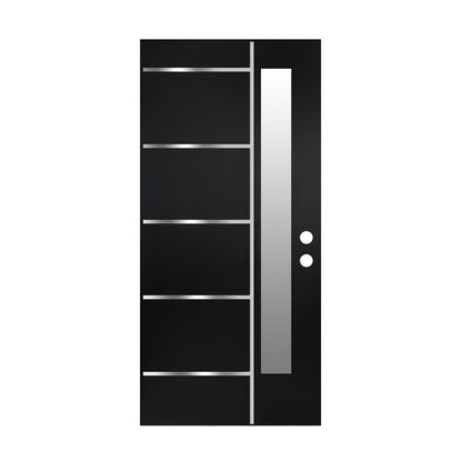 36 x 80 Textured Finished FRP Door Slab, Double-sided Frosted Glass Modern Style for Home's Front Door Slab,Left Hand Inswing Black Fiber Reinforced Panel Door Slab With Metal Strip