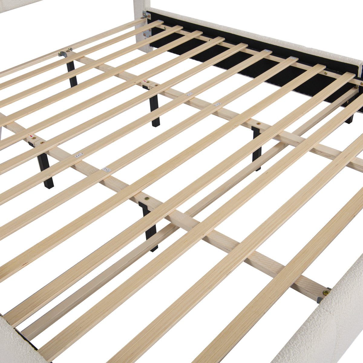 King Size Platform Bed with Boucle, Soft Boucle Fabric Upholstered Platform bed with Curve-Shaped Design Headboard, Beige