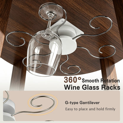 73" Tall Round Wine Rack, Freestanding Wine Bar Cabinet With 360° Rotating Design Wine Glass Rack, 360° Smooth Rotation & Stable Base, 3-Tier Storage Shelf, MDF & Metal, Walnut