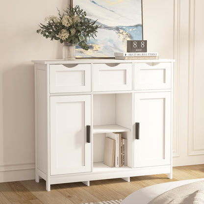 White Wooden Floor Storage Cabinets with Drawers and Shelves, Accent Cabinet for Home Decor