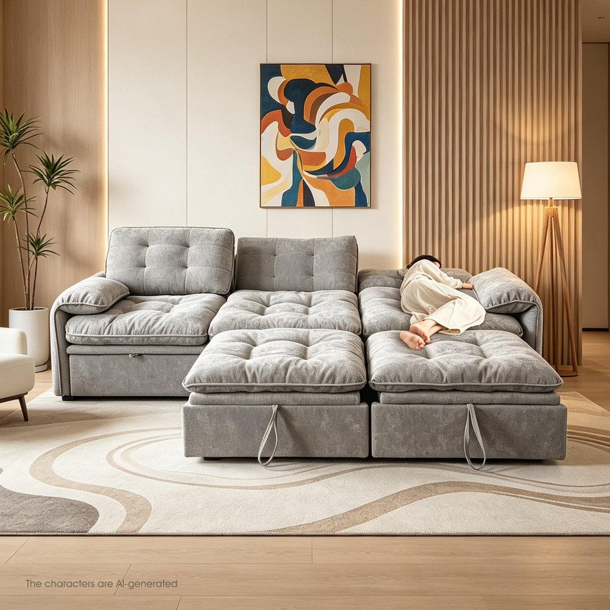 3‑in‑1 Convertible Chenille Sofa Bed, 5‑Level Adjustable Backrest Sleeper Sofa,Chenille Cloud Sofa,Pull-Out Sofa Bed