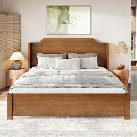 Queen Solid Wood Platform Bed with Headboard Brown Finish & Minimalist Design, Easy Assembly, No Box Spring Needed Traditional Wood Bed Frame.Brown
