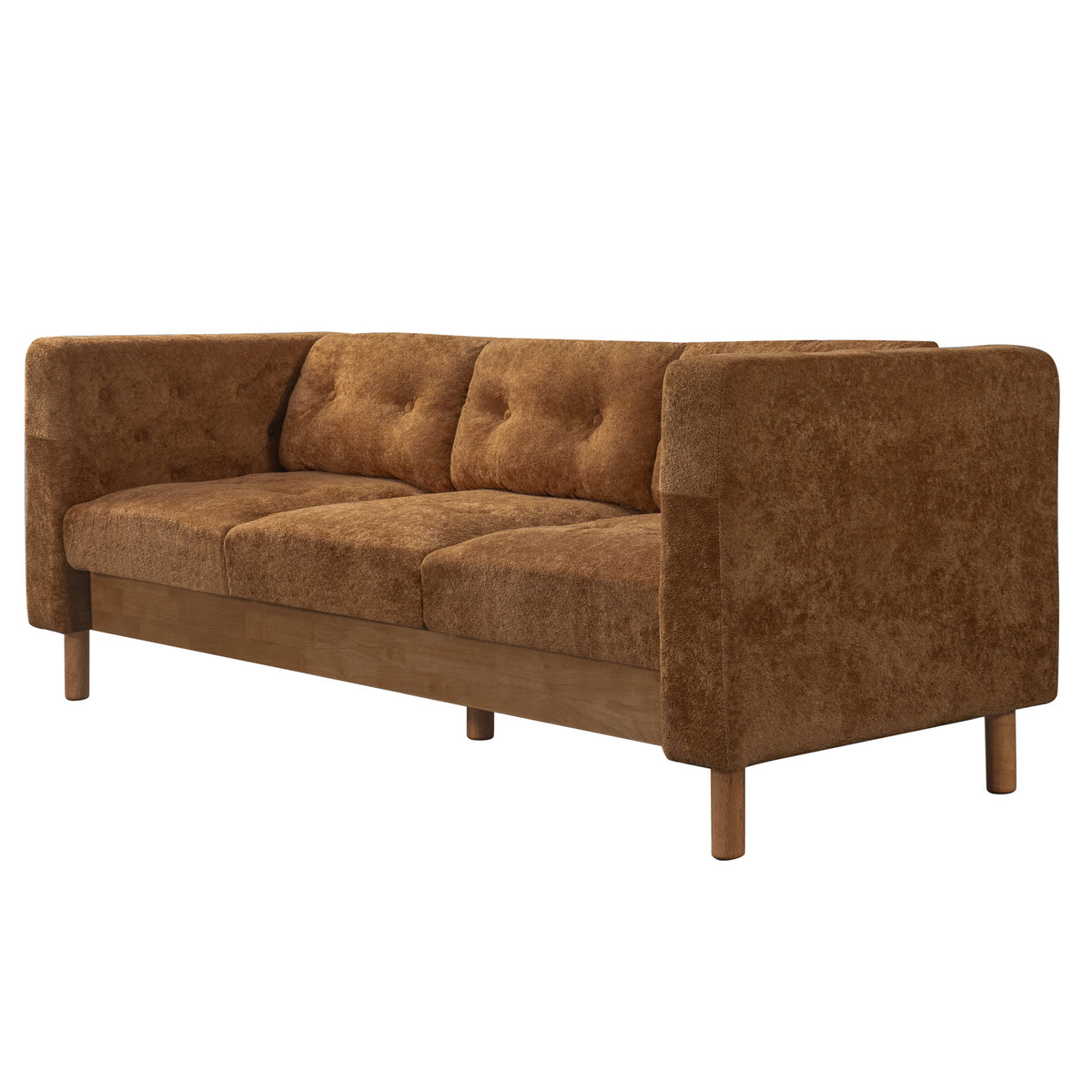 78" Modern 3 Seater Sofa Chenille Upholstered Couch with Square Arms, Tufted Pillow Back & Natural Rubber Wood Legs Multi Cushion Sofa for Living Room and Apartment Leisure Corner, Orange