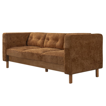 78" Modern 3 Seater Sofa Chenille Upholstered Couch with Square Arms, Tufted Pillow Back & Natural Rubber Wood Legs Multi Cushion Sofa for Living Room and Apartment Leisure Corner, Orange