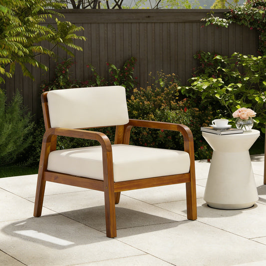 Outdoor Acacia Wood Armchair with Weather-Resistant Cushions,  Patio Lounge Chair with Velcro Fastened Cushions for Porch, Deck, Poolside,Teak