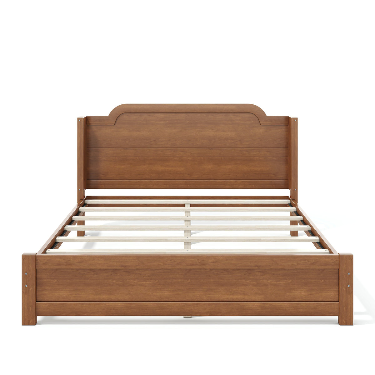 Queen Solid Wood Platform Bed with Headboard Brown Finish & Minimalist Design, Easy Assembly, No Box Spring Needed Traditional Wood Bed Frame.Brown