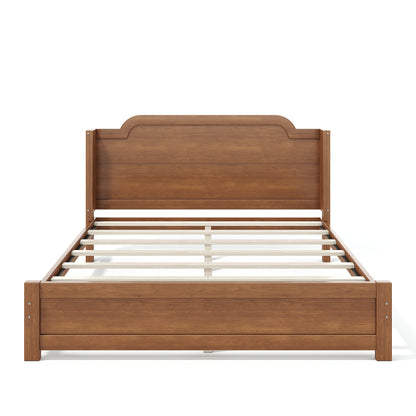 Queen Solid Wood Platform Bed with Headboard Brown Finish & Minimalist Design, Easy Assembly, No Box Spring Needed Traditional Wood Bed Frame.Brown