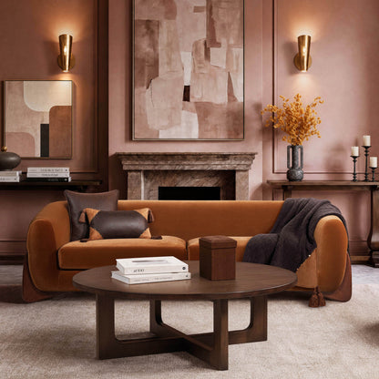 Alpine 90.5' Sherpa Sofa in Burnt Orange Performance Velvet with Natural Oak Legs