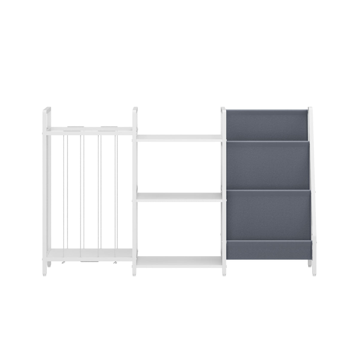 Kids Bookshelf and Toy Storage, 3-in-1 Book Shelf for Kids Rooms, Sling Baby Bookcase with Stuffed Animal Storage, Toddler Montessori Bookshelf for Nursery, Playroom, Kindergarten, Gray