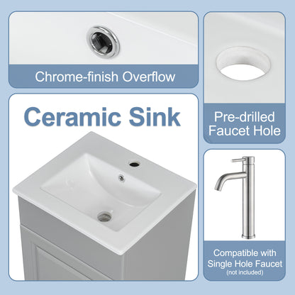 [Video] 18" Bathroom Vanity with Sink, Vanity Cabinet with Door Shelf and Adjustable Shelf, Grey