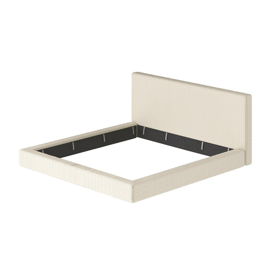 King Size Upholstered Bed Surround, Soft Corduroy Cushioned Bed Surround with High-Density Sponge, Low Profile Bedroom Bed Surround, Cream, Bed Frame Not Included.