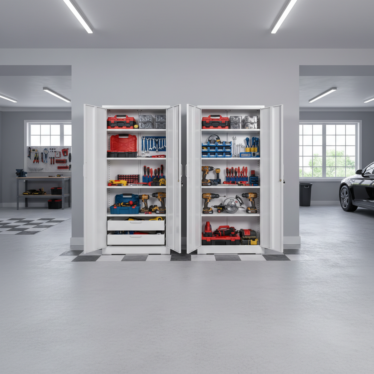 Ironclad 71" Cream White Metal Storage Cabinet with Locking Doors and 4 Adjustable Shelves, Heavy-Duty Steel for Garage, Laundry