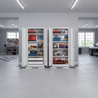 Ironclad 71" Cream White Metal Storage Cabinet with Locking Doors and 4 Adjustable Shelves, Heavy-Duty Steel for Garage, Laundry