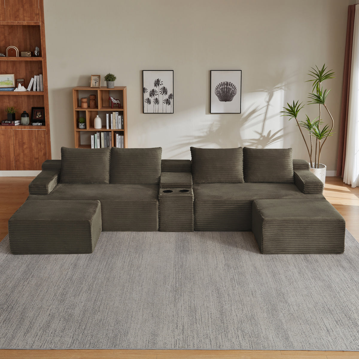 Compressible U-Shaped Sectional Sofa Set,Minimalist Style Modular Sectional Sofa, Corduroy Fabric Cloud Couch for Living Room