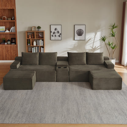 Compressible U-Shaped Sectional Sofa Set,Minimalist Style Modular Sectional Sofa, Corduroy Fabric Cloud Couch for Living Room