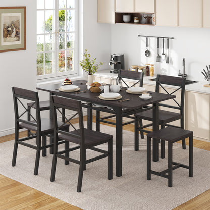 Dining Table Set for 6 with Storage Chairs, Wooden Kitchen Table Set, Farmhouse 5-Piece Dining Room Furniture, Compact Dinette Set for Small Space, Breakfast Nook, Apartment