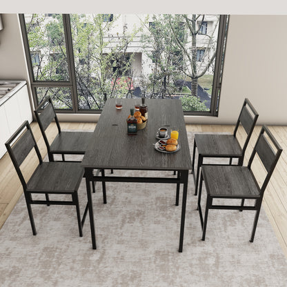 Extendable Dining Table Set with 4 Chairs, Industrial Rectangular Expandable Kitchen Table, Wood Grain Metal Frame Space Saving Dinner Furniture for Small Family Apartment