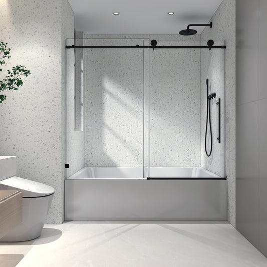 6063 Matte Black frameless one fixed and one shifted Shower Door