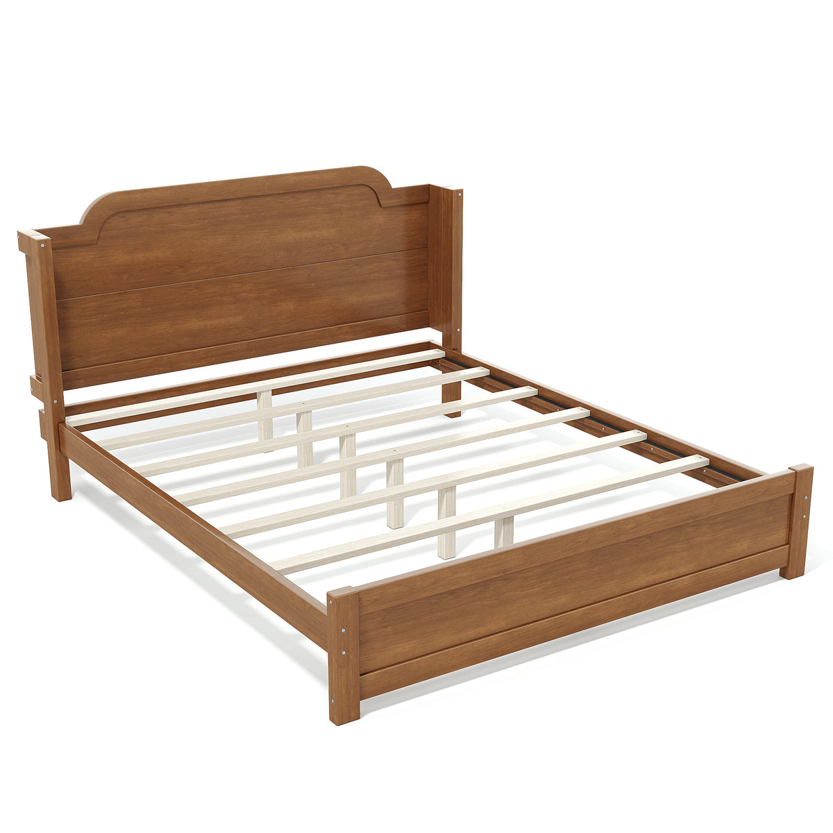 Queen Solid Wood Platform Bed with Headboard Brown Finish & Minimalist Design, Easy Assembly, No Box Spring Needed Traditional Wood Bed Frame.Brown