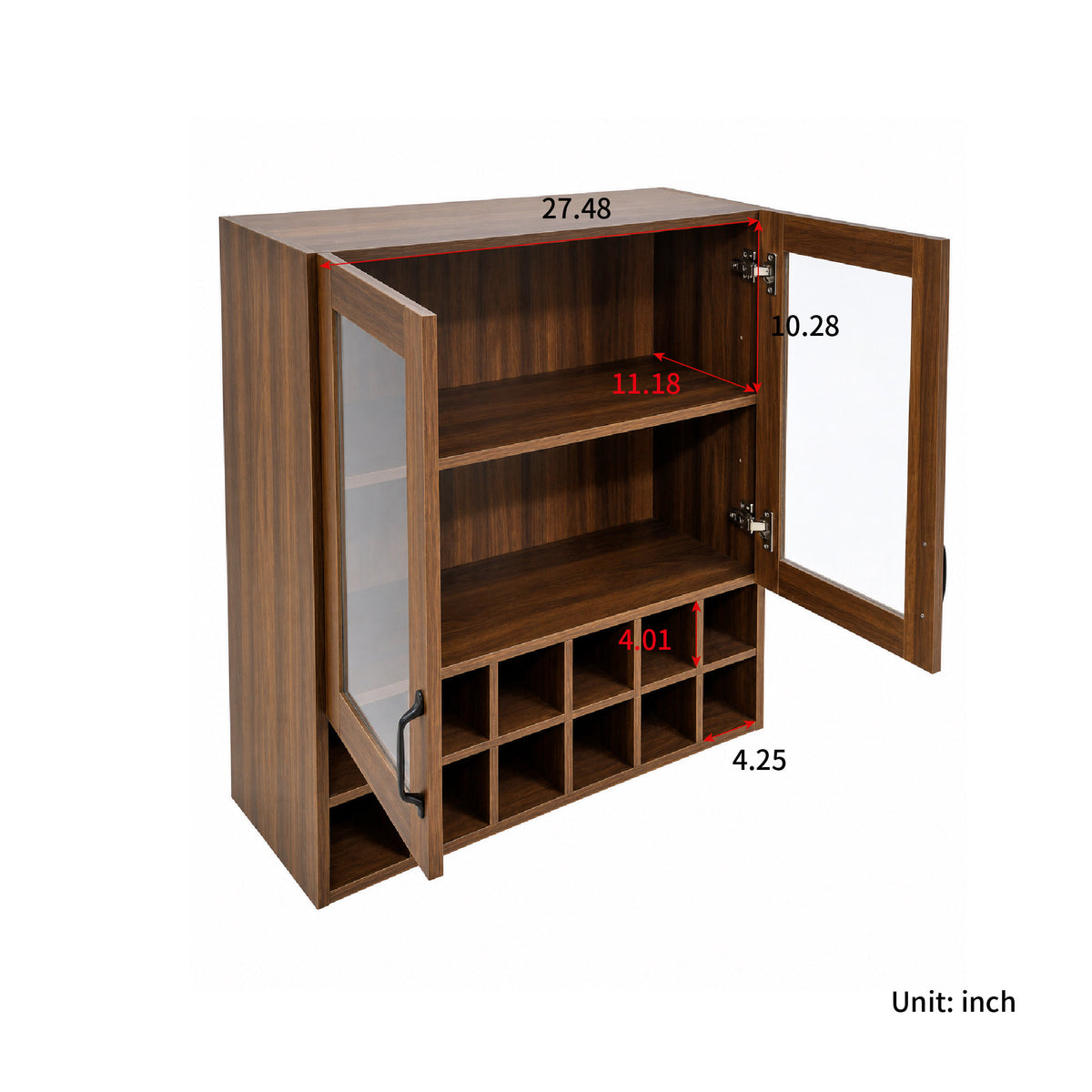 Wall-Mounted Wine Cabinet with Glass Doors, Hanging Wine Rack Storage Cabinet for Home Kitchen Dining Room