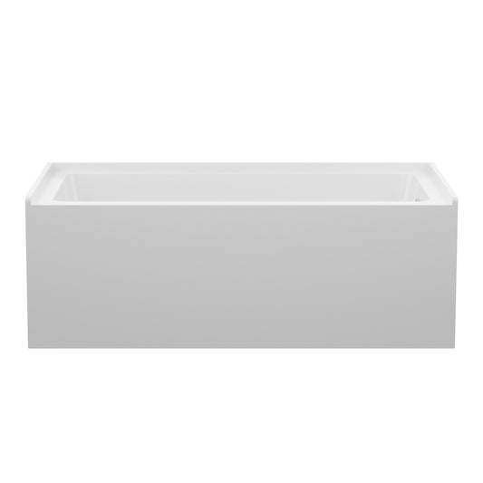 60' Acrylic Alcove Soaking Bathtub with Skirt - Glossy White, Back-to-Wall Design, Chrome Hand-Twist Drain
