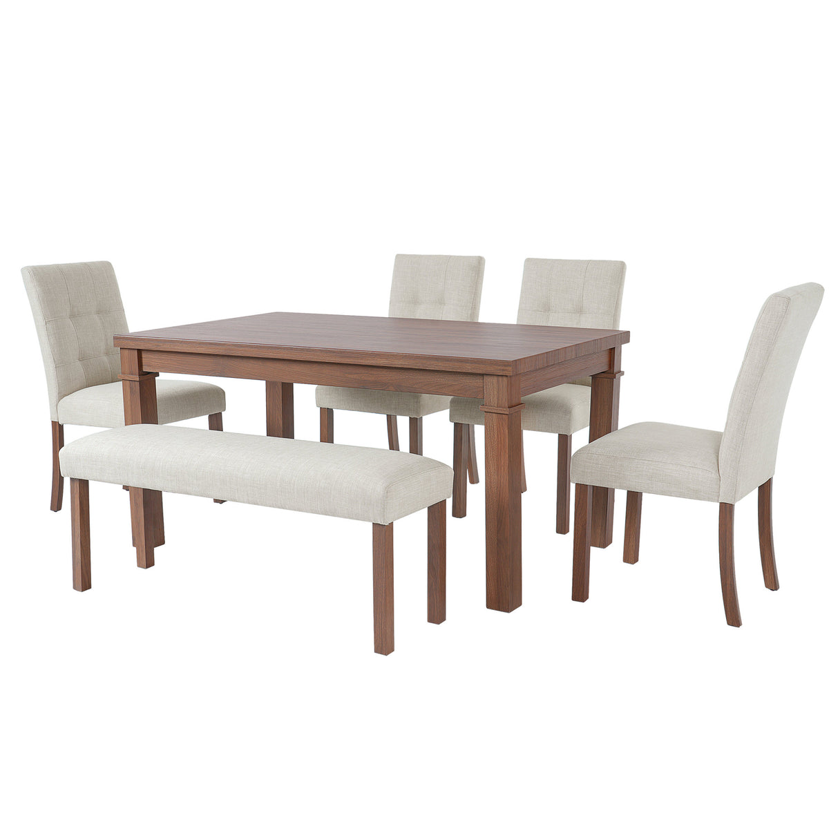 6-Piece Modern Dining Set, Rectangle Kitchen Table with 4 Upholstered Chairs & Bench, Ideal, (Easy Assembly, Space Saving)