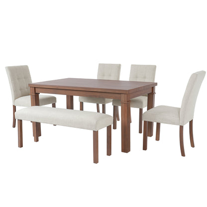 6-Piece Modern Dining Set, Rectangle Kitchen Table with 4 Upholstered Chairs & Bench, Ideal, (Easy Assembly, Space Saving)