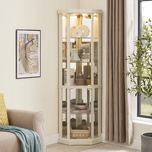 Corner Lighted Curio Cabinet Corner Glass Cabinet Lighted Curio Cabinet Corner Display Case, Antique collection, Wine