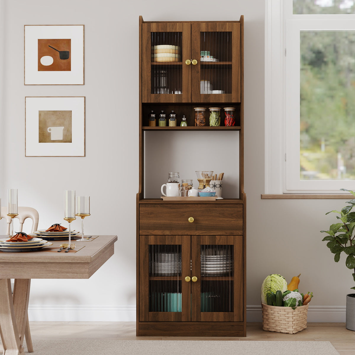 Kitchen Pantry Hutch Storage Cabinet, Farmhouse Kitchen Hutch Buffet Cabinet with Microwave Stand – Model W331P309435