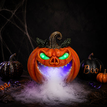 Halloween Pumpkin Monster Mist Maker, LED Light Up Fogger Figurine
