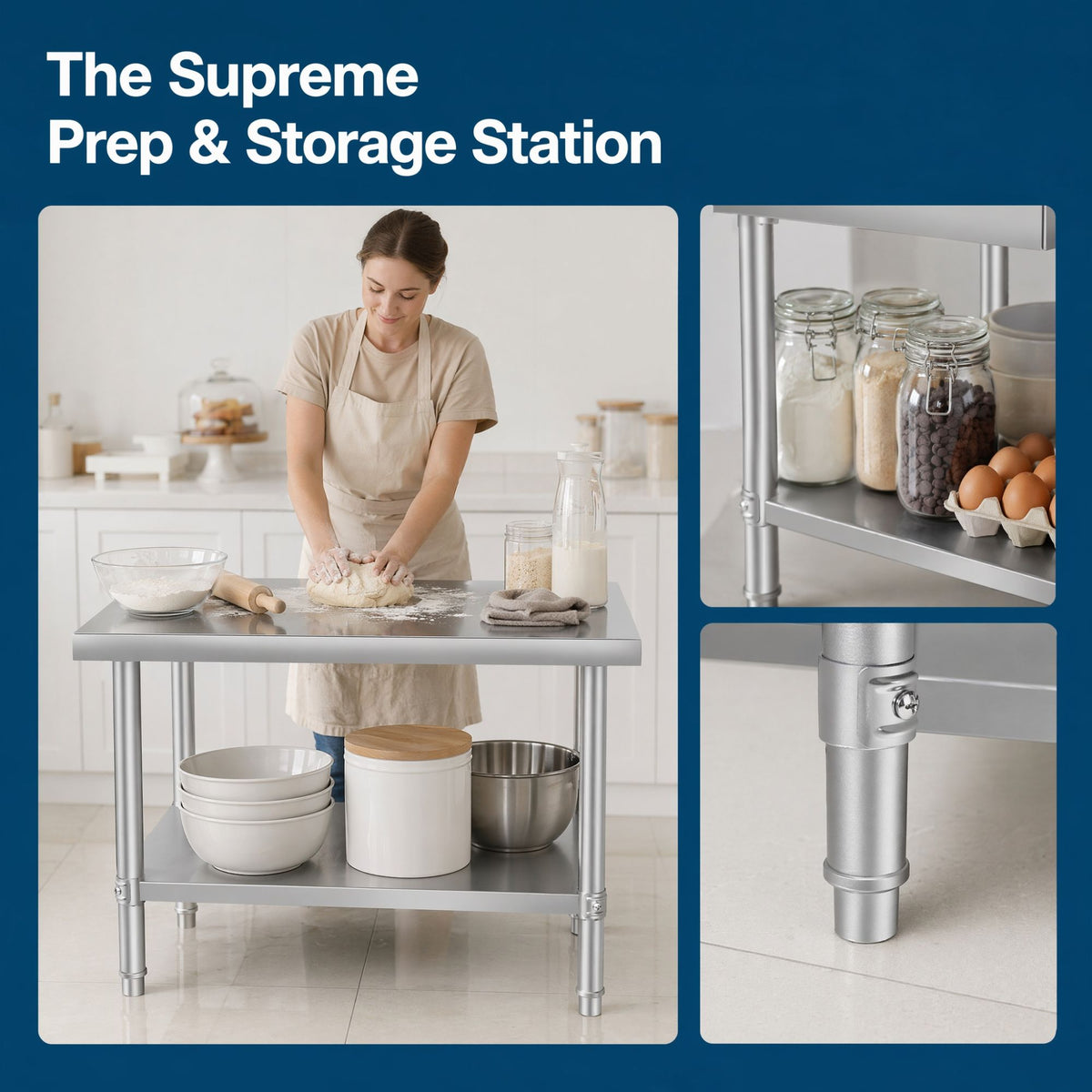 Commercial Stainless Steel Kitchen Prep Table 36''x24'' with Under Shelf for Restaurant and Home Use Silver