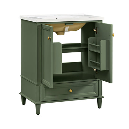 27.8" Modern Bathroom Vanity Set with Reinforced Legs & Painted Surface, Mid-Century Freestanding Bathroom Vanity Sink with Storage, High-end Restroom Vanity Cabinet with Drawer& Hidden Storage Shelvs