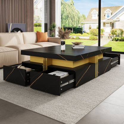 Modern Black Square Storage Coffee Table With 4 Drawers