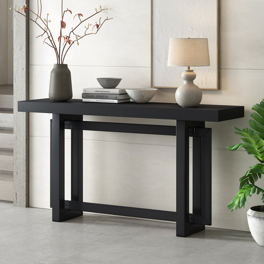 U_STYLE 59.1'' Painted Entryway Table with Pine Veneer,Unique Triple Rectangle Design Console Table with Thick Pine Wood Legs,Extra Long Sofa Table Versatile for Hallway, Living Room,Kitchen