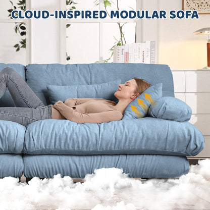 Cloud Couch 2 Seater Sofa, Chenille 2 - Seat sofa with 2 Lumbar pillows and 2 throw pillows, Chenille Blue