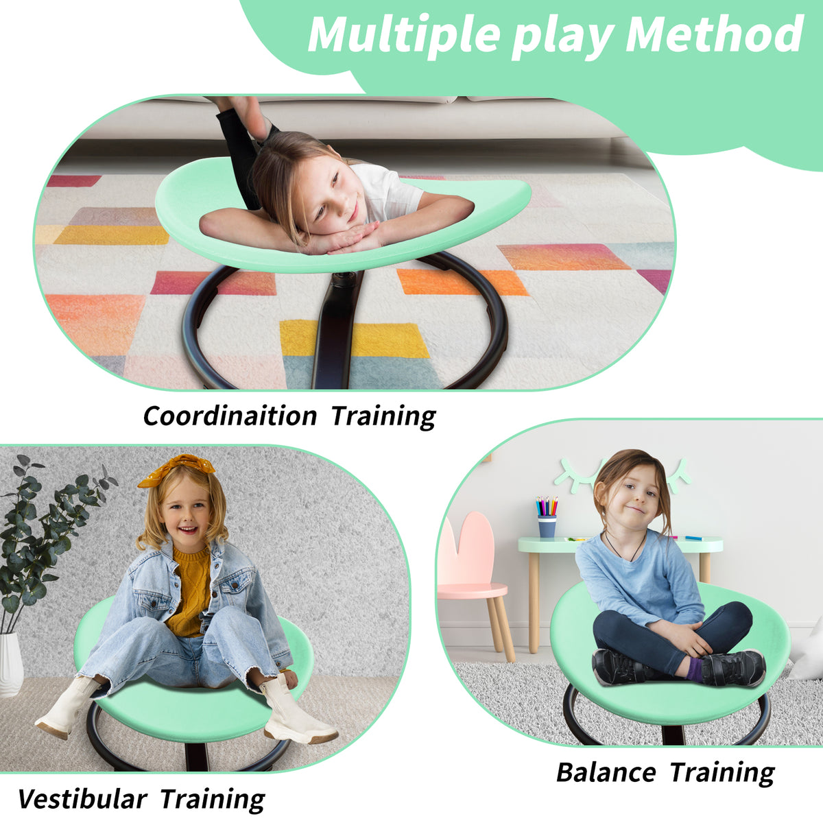 KIds Sensory Swivel Chair For Children With Autism, Sensory Toys For Children With ADHD, Training Body Coordination, For Focus And Balance – Green