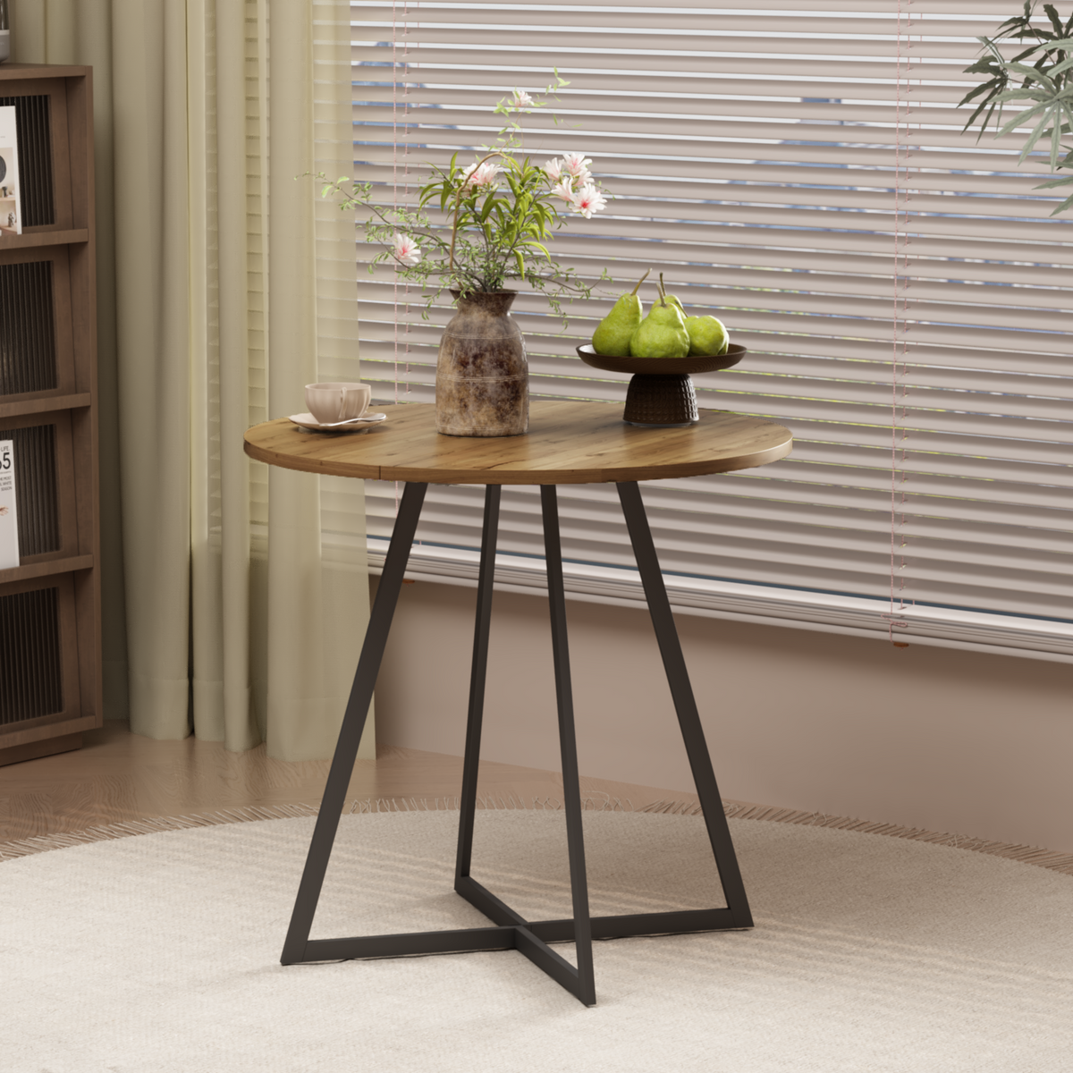 31.5 Inch Round Dining Table, Small Circle Kitchen Table with Metal Black Legs for 2-4 people, Modern Dining Room Table, Brown (only table) – Natural